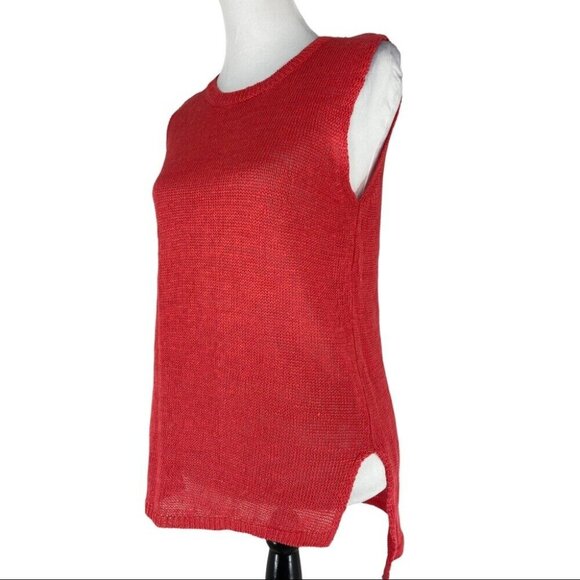 Cullen Women's Coral Pink Linen Sleeveless Luxury Crewneck Knit Tunic Top S/C36 - Picture 5 of 9